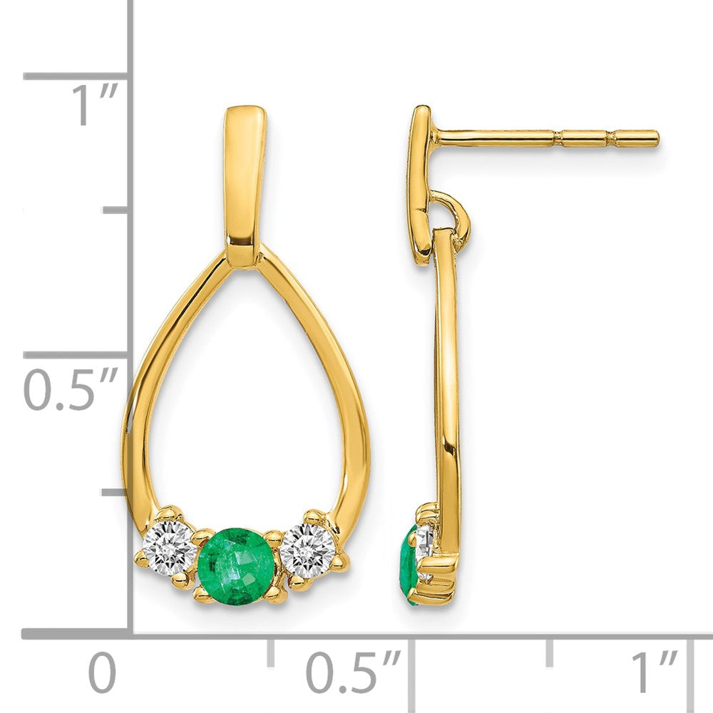10k Yellow Gold 1/3 Ct. Lab Grown Diamond VS/SI+ G+ and Created Emerald Dangle Post Earrings