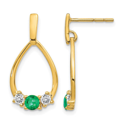 10k Yellow Gold 1/3 Ct. Lab Grown Diamond VS/SI+ G+ and Created Emerald Dangle Post Earrings