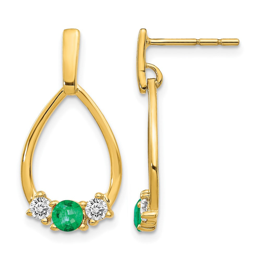 10K Yellow Gold Emerald And White Sapphire Post Dangle Earrings