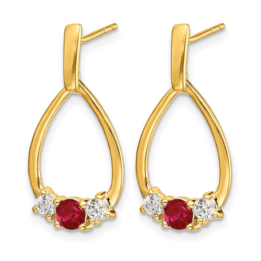 10K Yellow Gold Ruby And White Sapphire Post Dangle Earrings