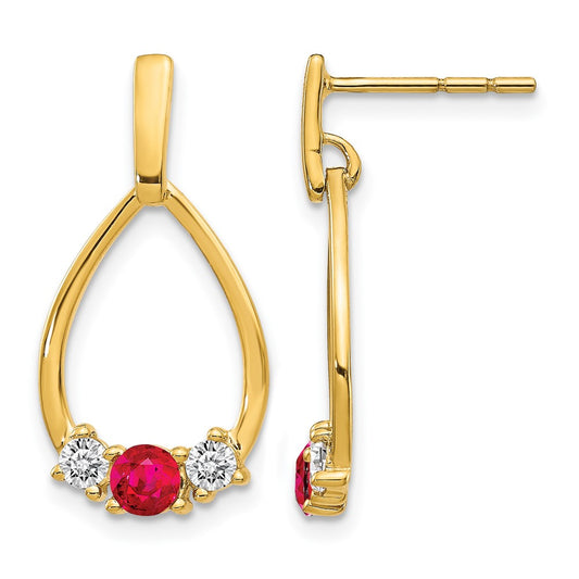 10k Yellow Gold 1/4 Ct. Lab Grown Diamond VS/SI+ G+ and Created Ruby Dangle Teardrop Post Earrings