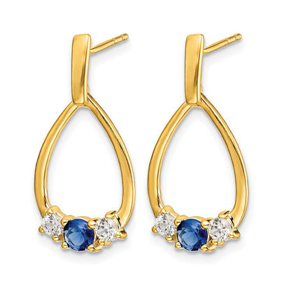 10k Yellow Gold 1/3 Ct. Lab Grown Diamond VS/SI+ G+ and Created Sapphire Dangle Teardrop Earrings