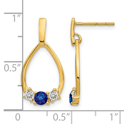 10k Yellow Gold 1/3 Ct. Lab Grown Diamond VS/SI+ G+ and Created Sapphire Dangle Teardrop Earrings