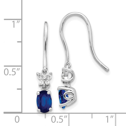 10K White Gold Diamond And Oval Sapphire Shepherd Hook Earrings