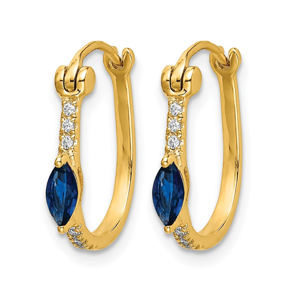 10K Yellow Gold 1/20Ct Diamond And Sapphire Hinged Hoop Earrings