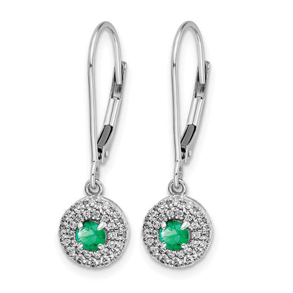 14k White Gold 1/5 Ct. Lab Grown Diamond VS/SI+ G+ and Created Emerald Halo Leverback Earrings