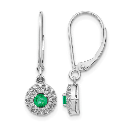 14k White Gold 1/5 Ct. Lab Grown Diamond VS/SI+ G+ and Created Emerald Halo Leverback Earrings