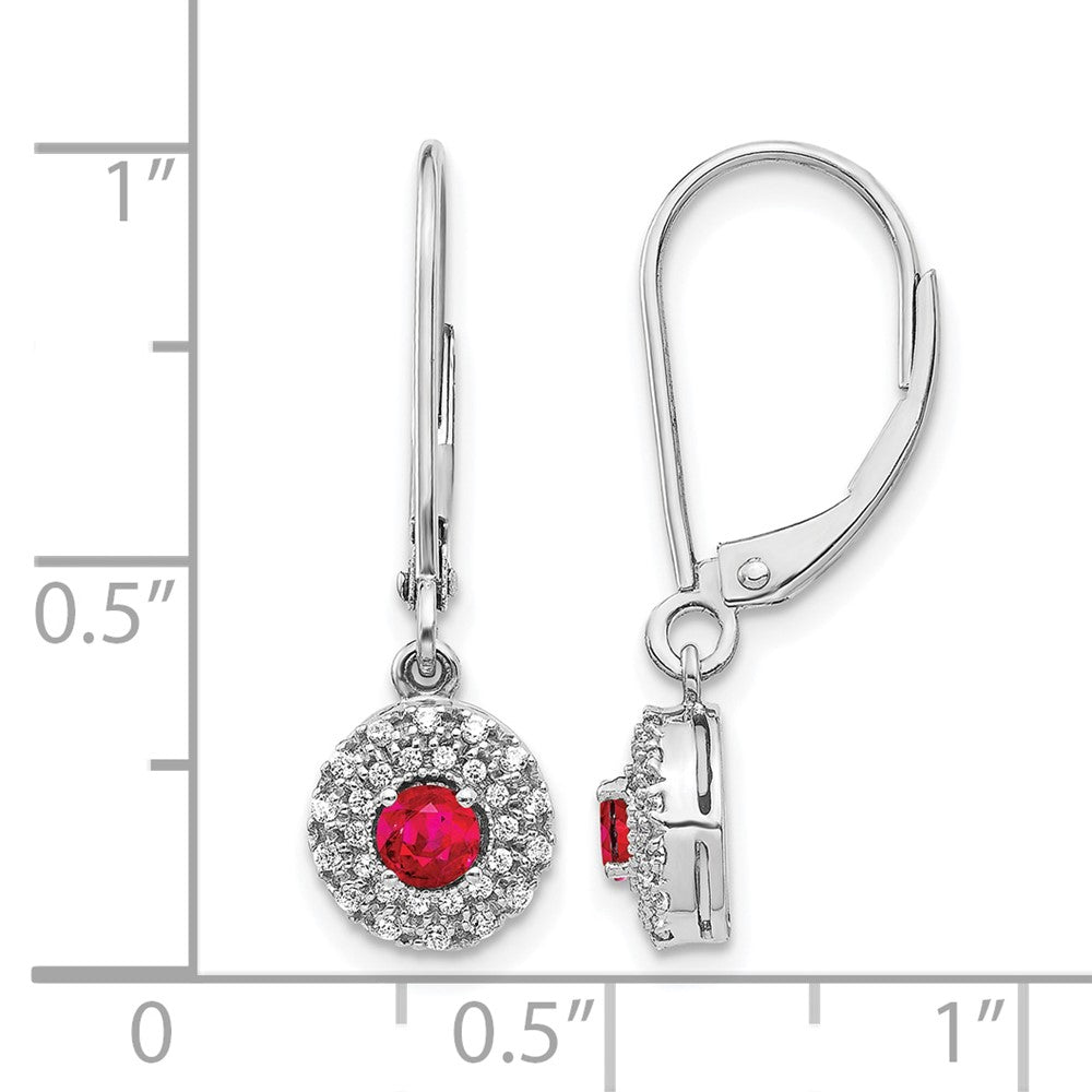 14k White Gold 1/5 Ct. Lab Grown Diamond VS/SI+ G+ and Created Ruby Drop Leverback Earrings