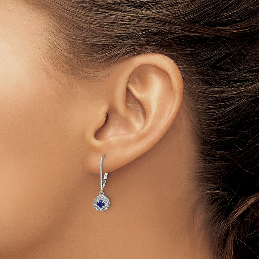 14k White Gold 1/5 Ct. Lab Grown Diamond VS/SI+ G+ and Created Sapphire Drop Leverback Earrings