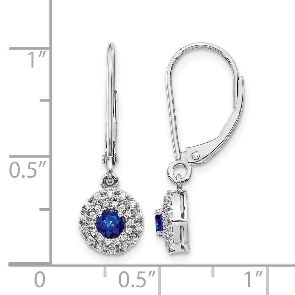 14k White Gold 1/5 Ct. Lab Grown Diamond VS/SI+ G+ and Created Sapphire Drop Leverback Earrings