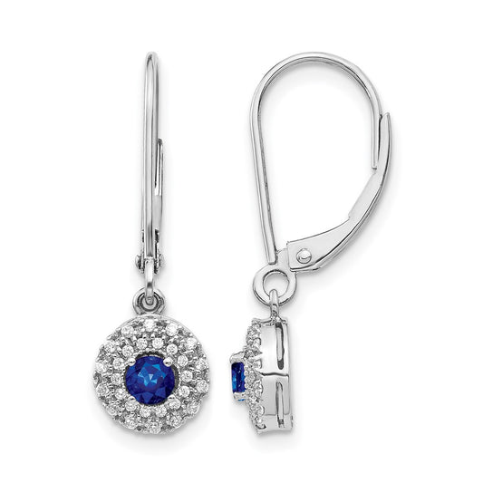 14k White Gold 1/5 Ct. Lab Grown Diamond VS/SI+ G+ and Created Sapphire Drop Leverback Earrings