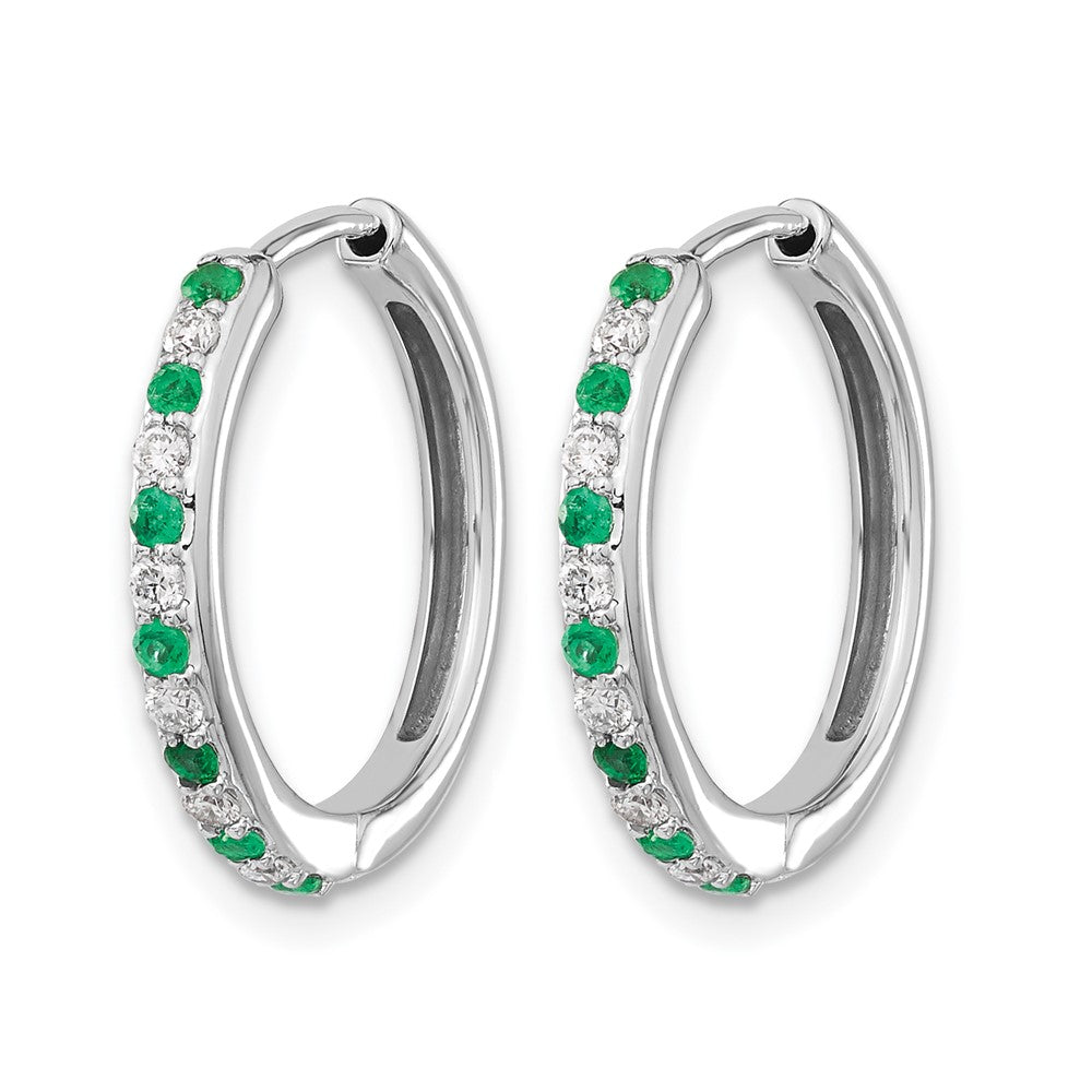 14k White Gold 1/5 Ct. Lab Grown Diamond VS/SI+ G+ and Created Emerald Hinged Hoop Earrings