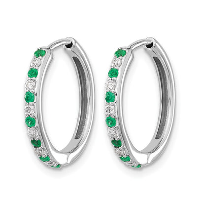 14k White Gold 1/5 Ct. Lab Grown Diamond VS/SI+ G+ and Created Emerald Hinged Hoop Earrings