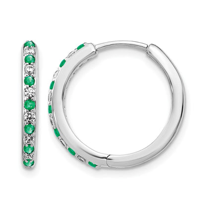 14k White Gold 1/5 Ct. Lab Grown Diamond VS/SI+ G+ and Created Emerald Hinged Hoop Earrings