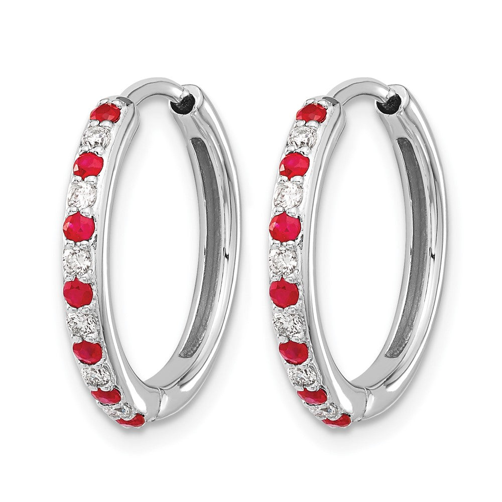 14k White Gold 1/5 Ct. Lab Grown Diamond VS/SI+ G+ and Created Ruby Hinged Hoop Earrings