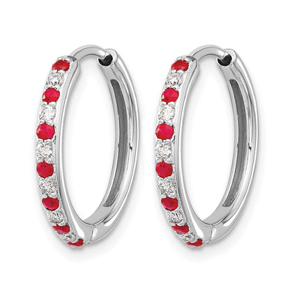 14k White Gold 1/5 Ct. Lab Grown Diamond VS/SI+ G+ and Created Ruby Hinged Hoop Earrings