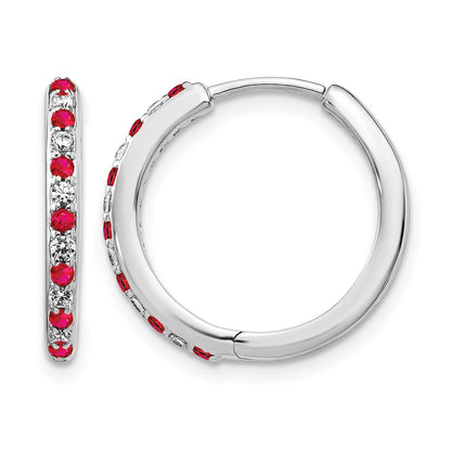 14k White Gold 1/5 Ct. Lab Grown Diamond VS/SI+ G+ and Created Ruby Hinged Hoop Earrings
