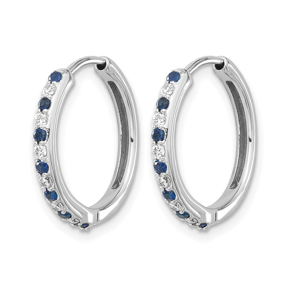 14k White Gold 1/5 Ct. Lab Grown Diamond VS/SI+ G+ and Created Sapphire Complete Hinged Hoop Earrings