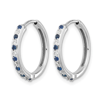 14k White Gold 1/5 Ct. Lab Grown Diamond VS/SI+ G+ and Created Sapphire Complete Hinged Hoop Earrings