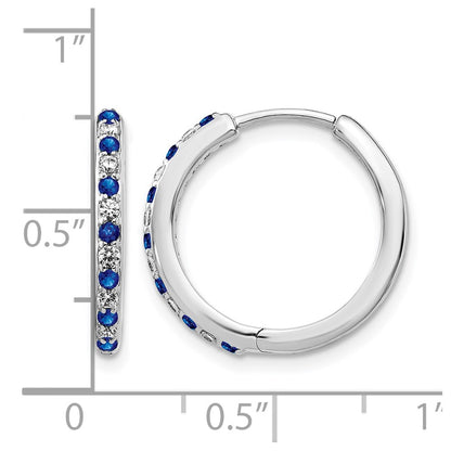14k White Gold 1/5 Ct. Lab Grown Diamond VS/SI+ G+ and Created Sapphire Complete Hinged Hoop Earrings