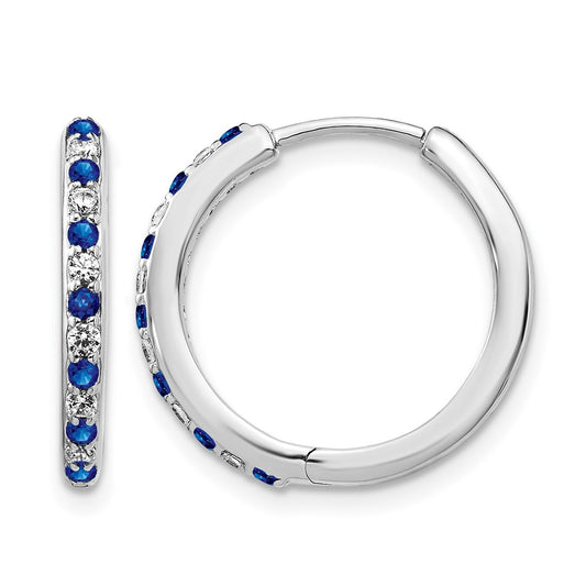 14k White Gold 1/5 Ct. Lab Grown Diamond VS/SI+ G+ and Created Sapphire Complete Hinged Hoop Earrings