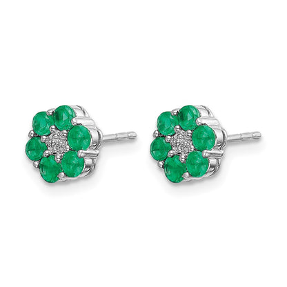 10K White Gold Polished Emerald And Diamond Post Earrings