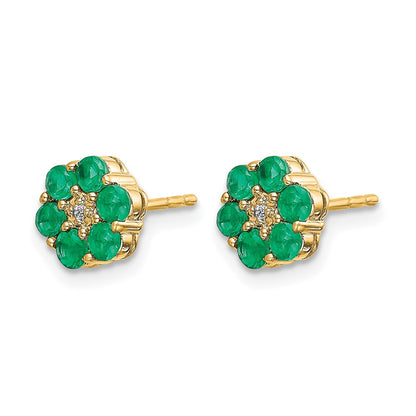 10K Yellow W/Rhodium And Rhodium Emerald Diamond Post Earrings