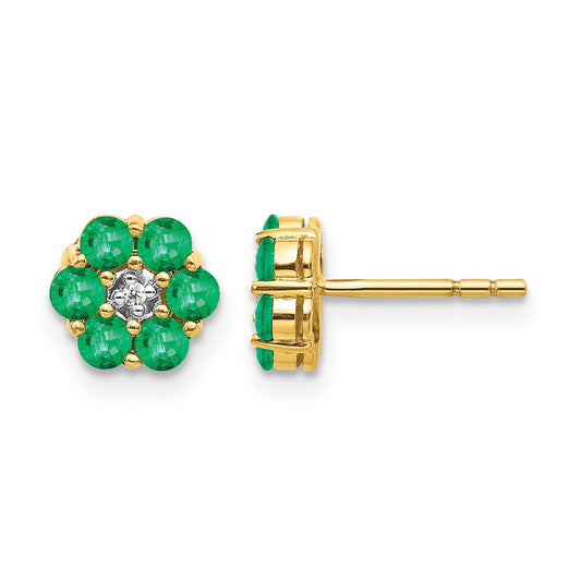 10K Yellow W/Rhodium And Rhodium Emerald Diamond Post Earrings