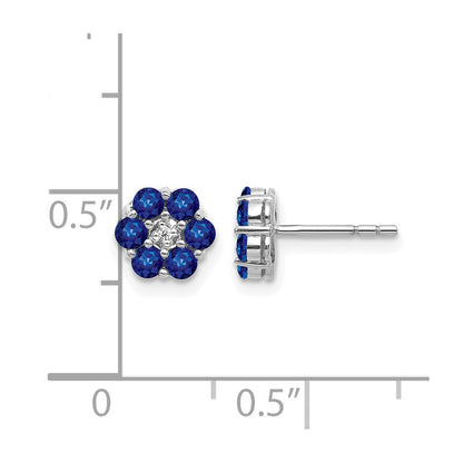 10K White Gold Polished Sapphire And Diamond Post Earrings