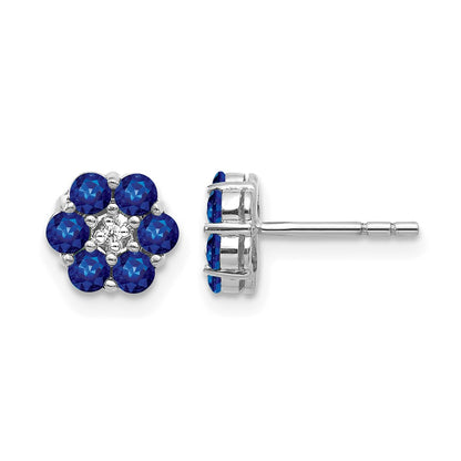 10K White Gold Polished Sapphire And Diamond Post Earrings