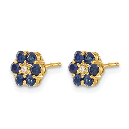 10K Yellow W/Rhodium And Rhodium Sapphire Diamond Post Earrings