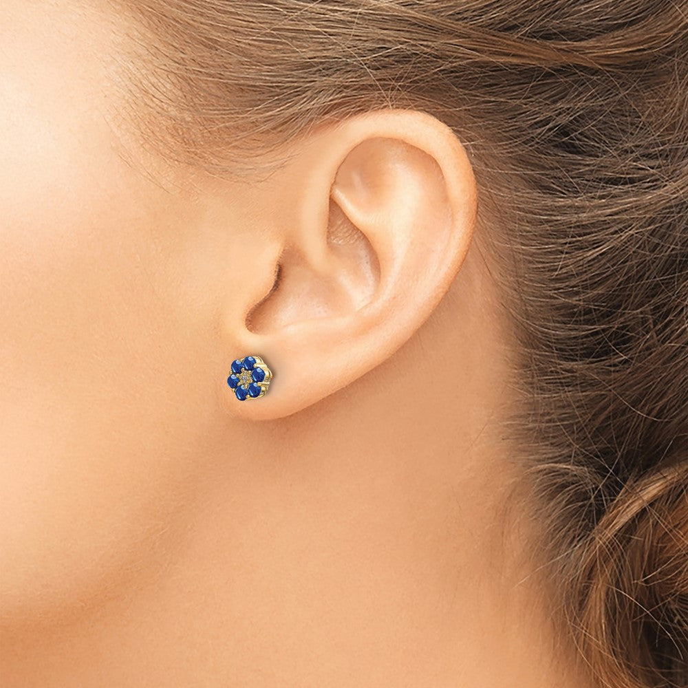 10K Yellow W/Rhodium And Rhodium Sapphire Diamond Post Earrings