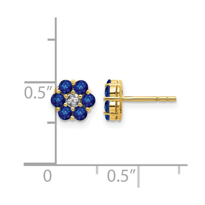 10K Yellow W/Rhodium And Rhodium Sapphire Diamond Post Earrings