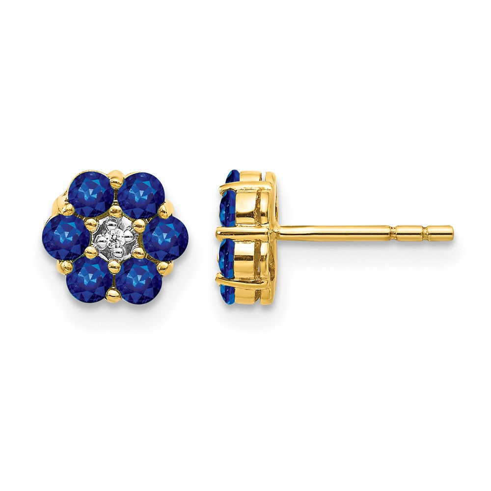 10K Yellow W/Rhodium And Rhodium Sapphire Diamond Post Earrings