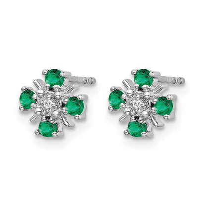 14k White Gold .01 Ct. Lab Grown Diamond VS/SI+ G+ and Created Emerald Fashion Post Earrings