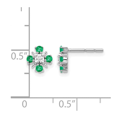 14k White Gold .01 Ct. Lab Grown Diamond VS/SI+ G+ and Created Emerald Fashion Post Earrings