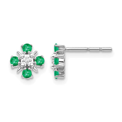 14k White Gold .01 Ct. Lab Grown Diamond VS/SI+ G+ and Created Emerald Fashion Post Earrings