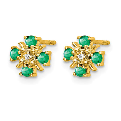 14k Yellow Gold .01 Ct. Lab Grown Diamond VS/SI+ G+ and Created Emerald Complete Fashion Post Earrings