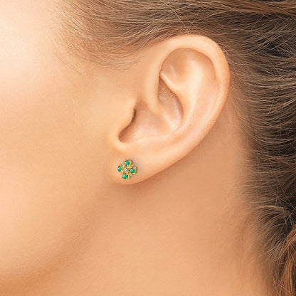 14k Yellow Gold .01 Ct. Lab Grown Diamond VS/SI+ G+ and Created Emerald Complete Fashion Post Earrings