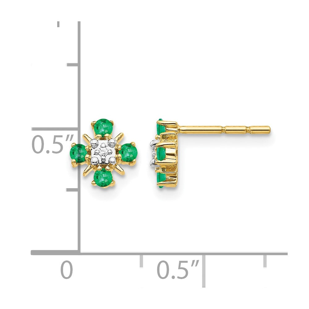 14k Yellow Gold .01 Ct. Lab Grown Diamond VS/SI+ G+ and Created Emerald Complete Fashion Post Earrings
