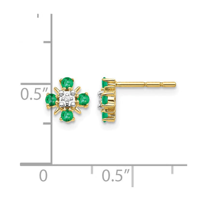 14k Yellow Gold .01 Ct. Lab Grown Diamond VS/SI+ G+ and Created Emerald Complete Fashion Post Earrings