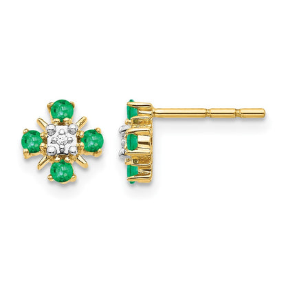 14k Yellow Gold .01 Ct. Lab Grown Diamond VS/SI+ G+ and Created Emerald Complete Fashion Post Earrings