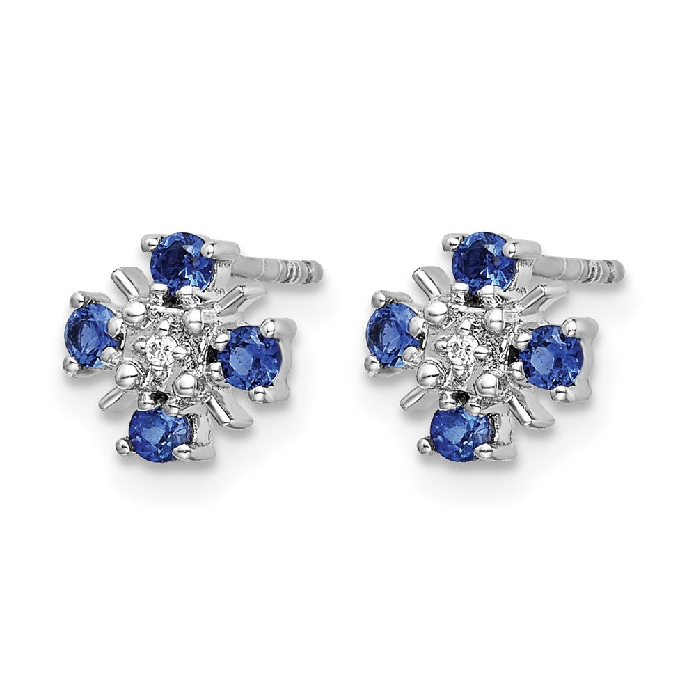 14k White Gold .01 Ct. Lab Grown Diamond VS/SI+ G+ and Created Sapphire Post Earrings
