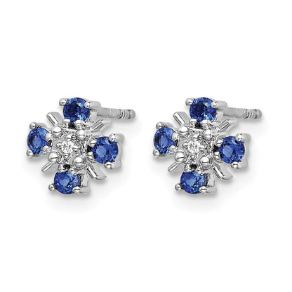 14k White Gold .01 Ct. Lab Grown Diamond VS/SI+ G+ and Created Sapphire Post Earrings