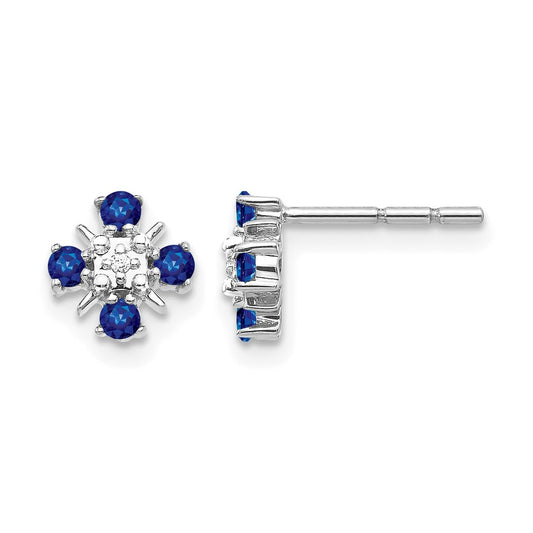 14k White Gold .01 Ct. Lab Grown Diamond VS/SI+ G+ and Created Sapphire Post Earrings