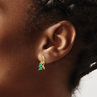 10K Yellow Gold Diamond And Pear Emerald Floral Post Earrings