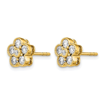 14K Yellow Gold True Origin 3/4 Carat Lab Grown Diamond Vs Def Floral Post Earrings