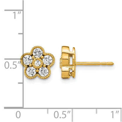 14K Yellow Gold True Origin 3/4 Carat Lab Grown Diamond Vs Def Floral Post Earrings