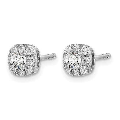 14k White Gold 1/2 Ct. Lab Grown Diamond VS/SI+ G+ Cushion Halo Post Earrings
