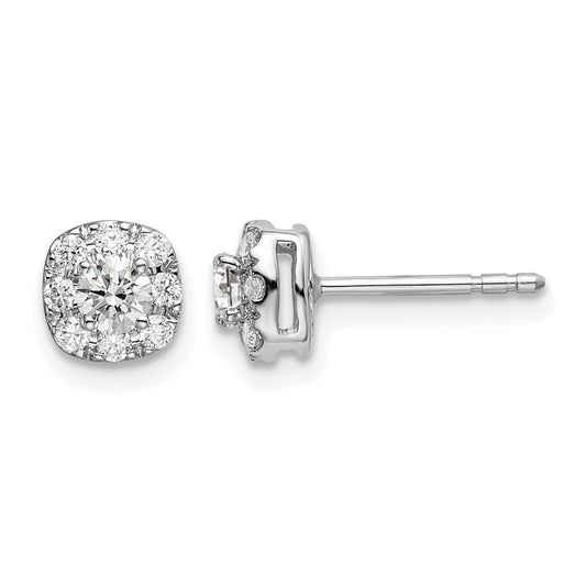 14k White Gold 1/2 Ct. Lab Grown Diamond VS/SI+ G+ Cushion Halo Post Earrings